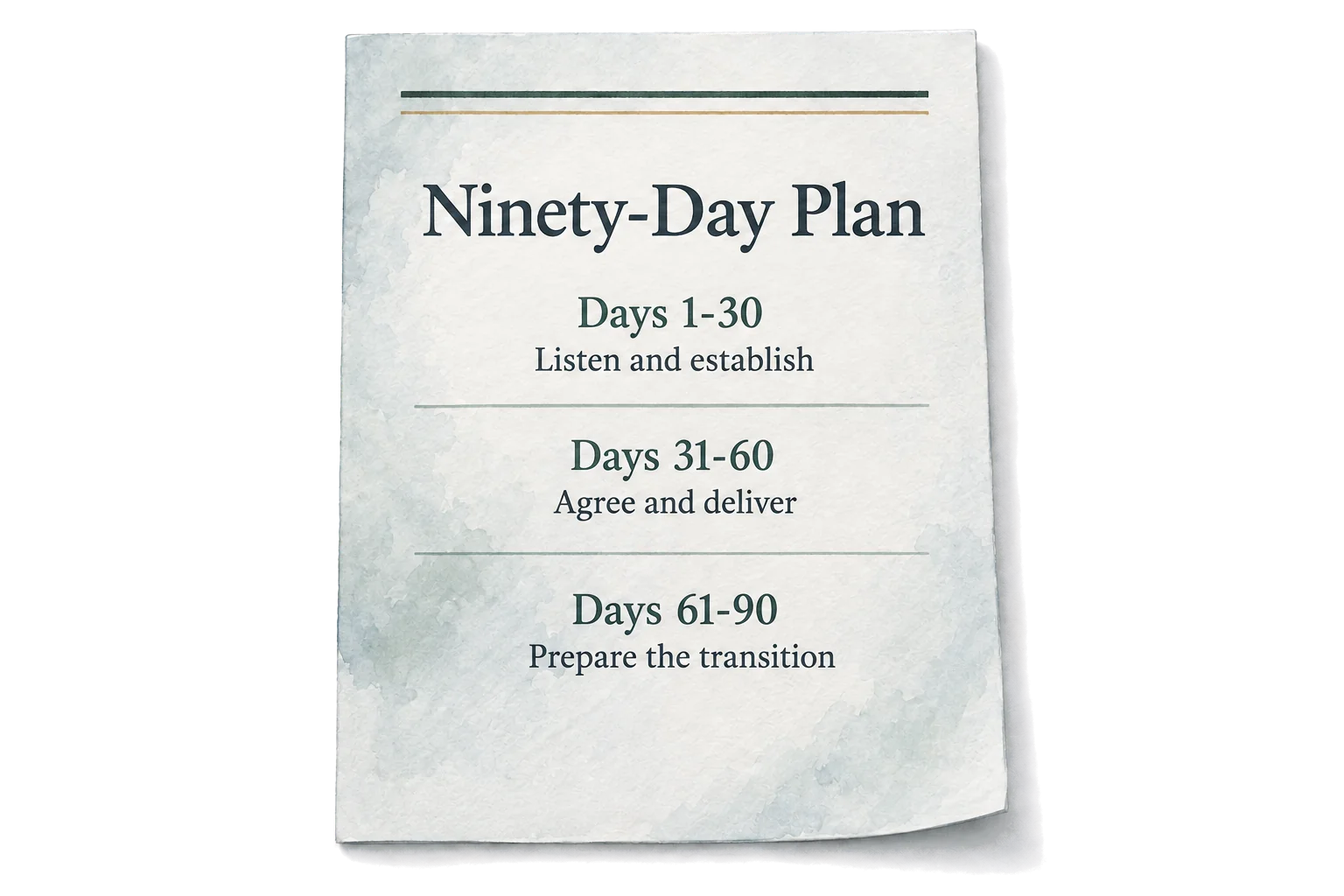 A numbered Ninety-Day Plan.