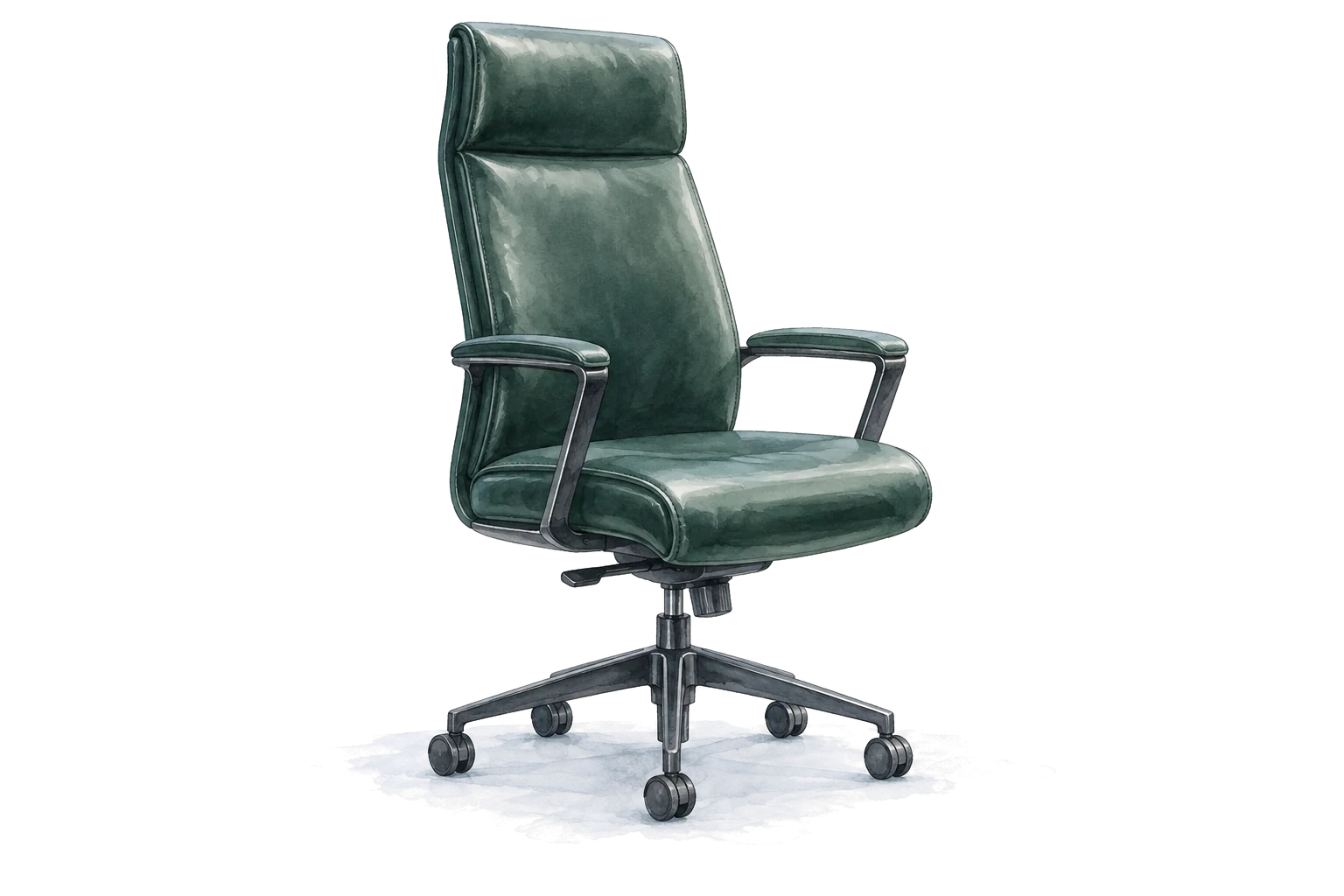 An empty modern executive chair on wheels.