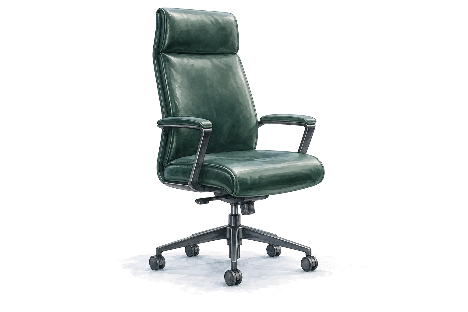 A modern executive chair on wheels.