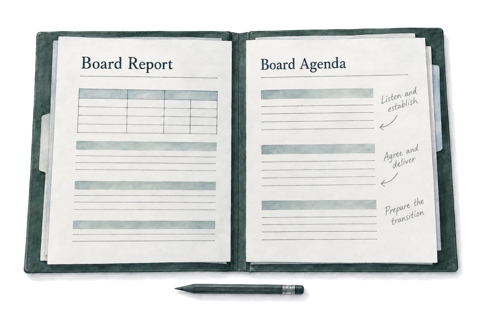 A working board packet with coaching in the margin.